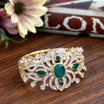 Gorgeous Golden Emerald Green Crystal Indian Ethnic Wedding Jewelry Women Wide Cuff Bracelet Bangle