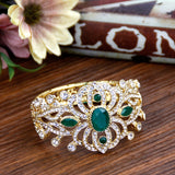 Gorgeous Golden Emerald Green Crystal Indian Ethnic Wedding Jewelry Women Wide Cuff Bracelet Bangle