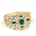 Gorgeous Golden Emerald Green Crystal Indian Ethnic Wedding Jewelry Women Wide Cuff Bracelet Bangle