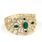 Gorgeous Golden Emerald Green Crystal Indian Ethnic Wedding Jewelry Women Wide Cuff Bracelet Bangle
