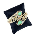 High Quality Gold Color Stunning Mint Green Crystal Traditional Openable Bracelet Bangle