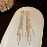 Exquisite Golden Long Tassel Long Drop Crystal Wedding Prom Cocktail Fashion Jewelry Earrings