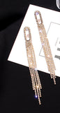 Exquisite Golden Long Tassel Long Drop Crystal Wedding Prom Cocktail Fashion Jewelry Earrings