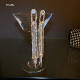 Exquisite Golden Long Tassel Long Drop Crystal Wedding Prom Cocktail Fashion Jewelry Earrings