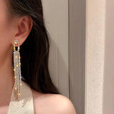 Exquisite Golden Long Tassel Long Drop Crystal Wedding Prom Cocktail Fashion Jewelry Earrings
