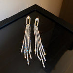 Exquisite Golden Long Tassel Long Drop Crystal Wedding Prom Cocktail Fashion Jewelry Earrings