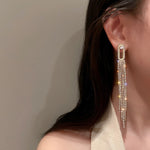 Exquisite Golden Long Tassel Long Drop Crystal Wedding Prom Cocktail Fashion Jewelry Earrings