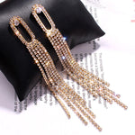 Exquisite Golden Long Tassel Long Drop Crystal Wedding Prom Cocktail Fashion Jewelry Earrings