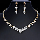 Elegant Gold Plated Clear Crystal Necklace Earrings Fashion Jewelry Set Wedding Jewelry