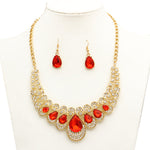 Glamorous Lovely Golden Red Crystal Choker Necklace Punk Style Chunky Statement Fashion Jewelry Set