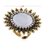 Traditional Oxidized Golden Sun Mirror Adjustable Finger Ring Women Statement Jewelry