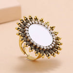 Traditional Oxidized Golden Sun Mirror Adjustable Finger Ring Women Statement Jewelry