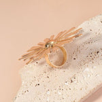 Oversize Golden Metal Flower Adjustable Finger Ring Fashion Jewelry Statement Ring For Women