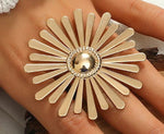 Oversize Golden Metal Flower Adjustable Finger Ring Fashion Jewelry Statement Ring For Women
