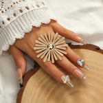 Oversize Golden Metal Flower Adjustable Finger Ring Fashion Jewelry Statement Ring For Women