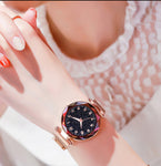 Fashion Ladies Wrist Watch Rose Gold Magnetic Band Black Dial Quartz Luxury Wrist Watch