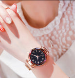 Fashion Ladies Wrist Watch Rose Gold Magnetic Band Black Dial Quartz Luxury Wrist Watch