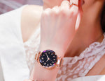 Fashion Ladies Wrist Watch Rose Gold Magnetic Band Black Dial Quartz Luxury Wrist Watch