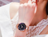 Fashion Ladies Wrist Watch Rose Gold Magnetic Band Black Dial Quartz Luxury Wrist Watch