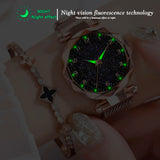 Fashion Ladies Wrist Watch Rose Gold Magnetic Band Black Dial Quartz Luxury Wrist Watch