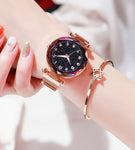 Fashion Ladies Wrist Watch Rose Gold Magnetic Band Black Dial Quartz Luxury Wrist Watch