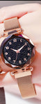 Fashion Ladies Wrist Watch Rose Gold Magnetic Band Black Dial Quartz Luxury Wrist Watch