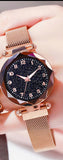 Fashion Ladies Wrist Watch Rose Gold Magnetic Band Black Dial Quartz Luxury Wrist Watch
