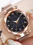 Fashion Ladies Wrist Watch Rose Gold Magnetic Band Black Dial Quartz Luxury Wrist Watch