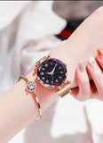 Fashion Ladies Wrist Watch Rose Gold Magnetic Band Black Dial Quartz Luxury Wrist Watch