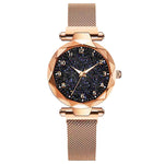 Fashion Ladies Wrist Watch Rose Gold Magnetic Band Black Dial Quartz Luxury Wrist Watch