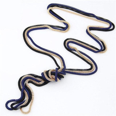 Multi Layer Blue Long Metal Knot Chain Stylish Statement Collar Fashion Jewelry Necklace - EonShoppee