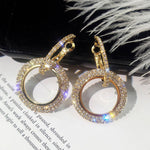 Shinning Full Crystal Studded Golden Round Circle Hoop Luxury Fashion Jewelry Earrings