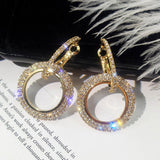 Shinning Full Crystal Studded Golden Round Circle Hoop Luxury Fashion Jewelry Earrings