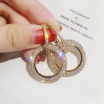 Shinning Full Crystal Studded Golden Round Circle Hoop Luxury Fashion Jewelry Earrings