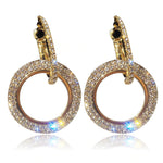 Shinning Full Crystal Studded Golden Round Circle Hoop Luxury Fashion Jewelry Earrings