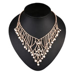 Designer Golden Crystal & Pearl Tassel Wedding Jewelry Imitation Diamond Necklace