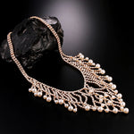 Designer Golden Crystal & Pearl Tassel Wedding Jewelry Imitation Diamond Necklace