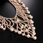 Designer Golden Crystal & Pearl Tassel Wedding Jewelry Imitation Diamond Necklace
