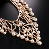 Designer Golden Crystal & Pearl Tassel Wedding Jewelry Imitation Diamond Necklace