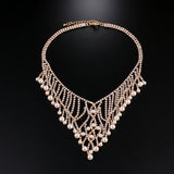 Designer Golden Crystal & Pearl Tassel Wedding Jewelry Imitation Diamond Necklace