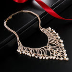 Designer Golden Crystal & Pearl Tassel Wedding Jewelry Imitation Diamond Necklace