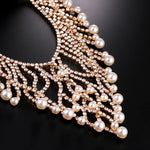 Designer Golden Crystal & Pearl Tassel Wedding Jewelry Imitation Diamond Necklace