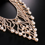 Designer Golden Crystal & Pearl Tassel Wedding Jewelry Imitation Diamond Necklace