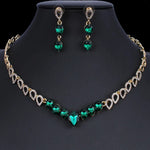 Luxury Golden Green High Quality Crystal Necklace & Earrings Wedding Bridal Fashion Jewelry Set