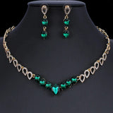 Luxury Golden Green High Quality Crystal Necklace & Earrings Wedding Bridal Fashion Jewelry Set