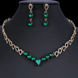 Luxury Golden Green High Quality Crystal Necklace & Earrings Wedding Bridal Fashion Jewelry Set