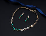 Luxury Golden Green High Quality Crystal Necklace & Earrings Wedding Bridal Fashion Jewelry Set