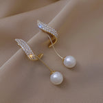 Shiny Golden Crystal Pearl Pendant Drop Long Tassel Elegant Fashion Jewelry Earrings
