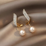 Shiny Golden Crystal Pearl Pendant Drop Long Tassel Elegant Fashion Jewelry Earrings