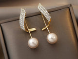 Shiny Golden Crystal Pearl Pendant Drop Long Tassel Elegant Fashion Jewelry Earrings